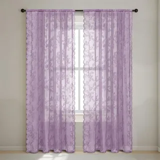 Fudaiki Transparente Spitze Vorhänge mit Kräuselband Oben für Schlafzimmer und Wohnzimmer 2 Stück Lichtdurchlässige, einfarbige Voile-Vorhänge, Fensterdekorationen Lila 75x150cm