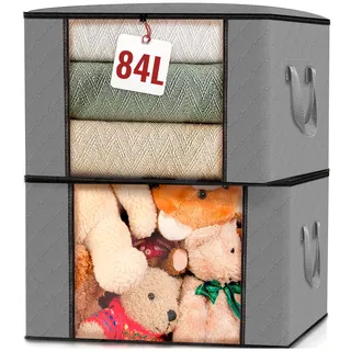 edihome, Aufbewahrungstasche, (2 Stück), Kleideraufbewahrung, Kleiderschrank organizar, Unterbett Aufbewahrungsbox, Klappbar (Hellgrau, 2 Packung)