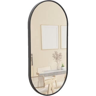Terra Home Wandspiegel - Oval, 60x30 cm, Schwarz, Modern, Metallrahmen Spiegel, HOCH und QUER Montage möglich - für Flur, Wohnzimmer, Bad oder Garderobe