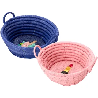 RICE Raffia Körbe Flower and Lipstick, 2er Set - Ø12 x H4.5cm, diverse
