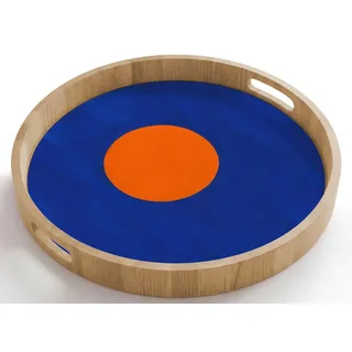 OnlyWow Tablett Rund mit Henkel Form - Rund - Minimalistisch - Blau, Eichenholz, (1-tlg), Servierbrett Groß, Tischdeko, Platte, Tisch Deko blau 50 cm x 50 cm x 5 cm