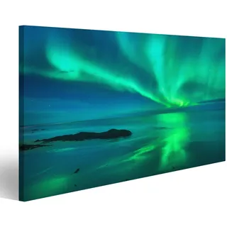 islandburner Bild Bilder auf Leinwand Aurora auf dem Meer. Nordlichter in Lofoten-Inseln, Norwegen. Sternenhimmel mit Polarlichtern. Nacht Wandbild, Poster, Leinwandbild JTW
