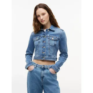 Jeansjacke TOMMY JEANS "NEW SLIM TRUCKER JACKET CJ8138", Damen, Gr. XL (46), denim medium, Denim/Jeans, Obermaterial: 99% Baumwolle, 1% Elasthan, unifarben, slim fit taillenbedeckt, Jacken Jeansjacke, Baumwollmischung, slim fit, Brusttaschen