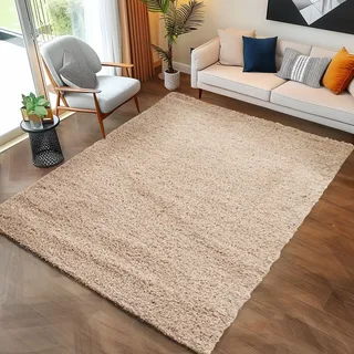 Carpettex Shaggy Hochflor Teppich 300x400 cm Beige Weich Einfarbig