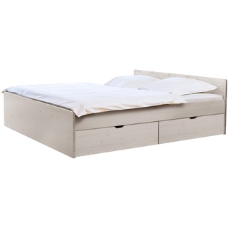 Bett mit Bettkasten - 160x200 cm - weiß mit Holzstruktur - Schubkastenbett Norwegen