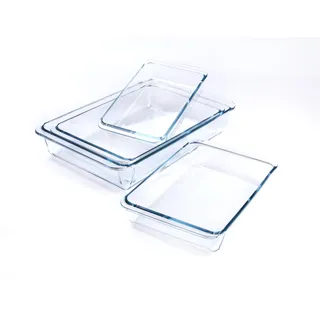 HUSANMP Satz von 4 Stück gehärtetem Nesting Glas Backformen Set, Glas-Backform Set. Ofen-, mikrowellen-, kühlschrank- und spülmaschinenfest - 1L, 1,7L, 2,8L, 4,2L