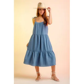 BlauWave Strandkleid Sommer Spaghetti Träger Kleid Ärmellos Rückenfrei Rüschen Saum kleid (1-tlg) blau XL