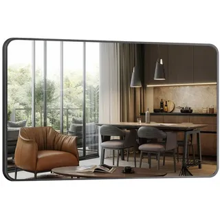 Hopibath Wandspiegel Schwarz Metall Alu Rahmen Flurspiegel groß (5mm Bleifreier Spiegel, 120x70, 100x70, 100x60), 4 Installationsmethoden schwarz 120 cm x 70 cm
