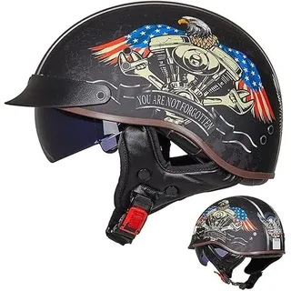 Motorrad Halbhelme Brain-Cap · Halbschale, Halbschalenhelm Herren Mit ECE, Motorradhelm Jethelm Retro Chopper Helm Vintage Männer Moped Mit Sonnenblende für Cruiser Chopper Biker, L(59~60cm)