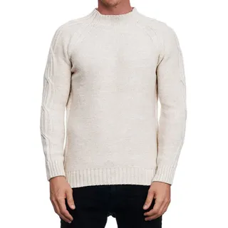 R-NEAL Stehkragenpullover Herren Langarm Stehkragen Strick-Pullover Hoch-Kragen mit Zopfmuster 3XL