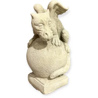 OriginalPaul Skulp & Betondesign Drache auf Kugel: Massive Steinfigur, Steinguss, 8kg, 32x19x18cm, Frostsicher und Witterungsbeständig