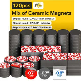 Keramik Magnete Set Rund & Eckig Selbstklebend (3 Größen Mix, 120 Stk) - Starke Klebemagnete Rostfrei für Haushalt, Werkstatt, Büro, Whiteboard & Basteln