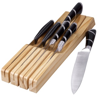 RedCall Küchenmesserhalter für Schublade Massivholz Universal Messerblock ohne Messer, Bambus Heim & Kochmesser in Schublade Organizer Einsatz, Premium Unterschrank Messeraufbewahrung (7 Messerhalter)