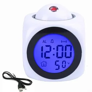 Zilimontt Projektionsuhr, LED-Projektoruhr, Projektionsuhr für Schlafzimmer, Decke, Nachttisch, digitale LED-Projektoruhr (weiß)