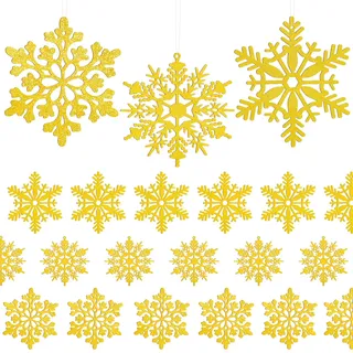 Becellen 24 Stück Christbaumschmuck Schneeflocken, Glitzer Papier Weihnachtsbaumschmuck Schneeflocke Weihnachtsbaum Deko Schneeflocke Christbaumanhänger für Weihnachten Party Dekoration
