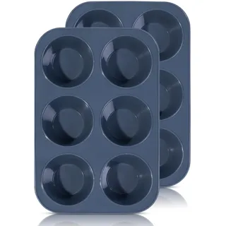 SUPER KITCHEN 2Stück Groß Muffinform Silikon 6 Muffins Backform Muffinblech | Antihaft Muffin Form Antihaftbeschichtet Backblech Backform für Cupcakes, Brownies, Kuchen, Pudding, 27,8 x 19 x 5 cm (Grau)