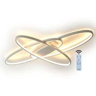 J.SUNUN LED Deckenlampe Modern 3-Ringe Ovale Dimmbar Lampe 3000K-6500K Deckenleuchte Wohnzimmerleuchte Für Wohnzimmer Schlafzimmer Esszimmer Kinderzimmer Küche Badezimmer Flur Lampen Weiß 130CM