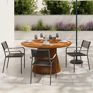 mömax Gartentisch 140 x 76 x 140 cm Naturfarben Teakholz