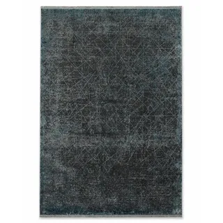 Noctara Teppich 300 x 250 cm – Moderner Designteppich in Blau, Grau & Blaugrün aus Wolle mit Seidenhaptik - Blau/Grau