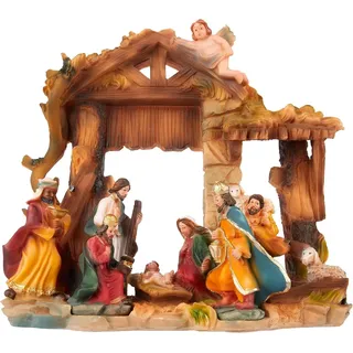 Brubaker Weihnachtskrippe Krippenstall Krippenfiguren Jesus, Maria, Josef 22cm Handbemalt