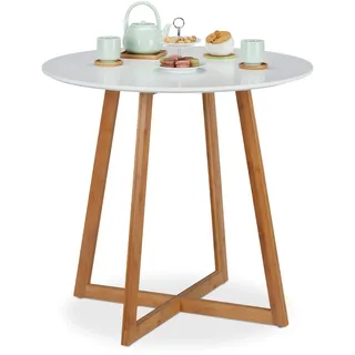Relaxdays Küchentisch Ø 80 cm weiß/natur