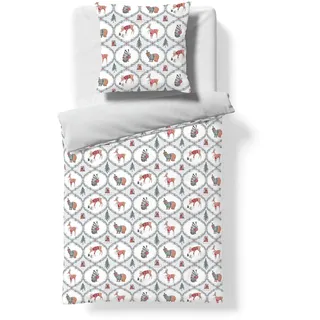 FLEURESSE Bettgarnitur tierische Weihnacht Jersey Bunt 135 x 200 cm + 80 x 80 cm