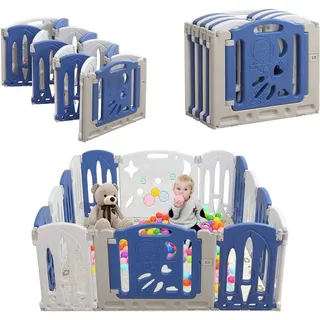 Hengmei - Laufgitter Baby Laufstall Absperrgitter faltbar Aktivitätszentrum aus Kunststoff mit Tür und Spielzeugboard Sicherheitsspielplatz (14 Stk)