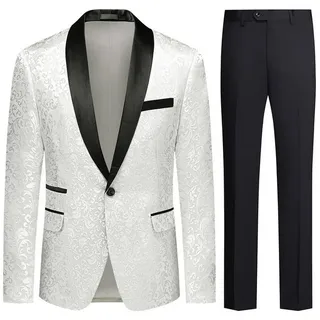 Allthemen Smoking (2 tlg) Herren Jacquard Anzug Slim Fit Anzüge für Hochzeit weiß 56