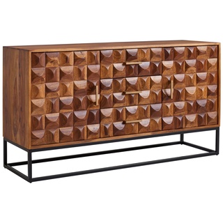 KADIMA DESIGN Sheesham Holz Sideboard, 145x81x45 cm, Industrial Design, Metallgestell
