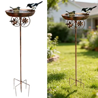 Vogeltränke Stehend 80CM 2-in-1 Vogelbad für Draußen Garten Vogelbad Groß mit Stabiler 5-Zinken-Basis Wassertränke Metall Vögel Vogelbecken Vogelfutterstelle Vogeltränke für Gartendeko (A)