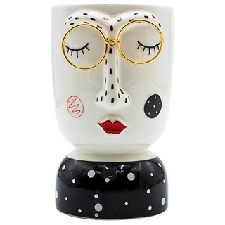 Dekohelden24 Dekovase Keramik Vase mit Gesicht und goldener Brille, Blumenvase, schwarz-weiß (1 Vase, 1 St) 8 cm x 14 cm