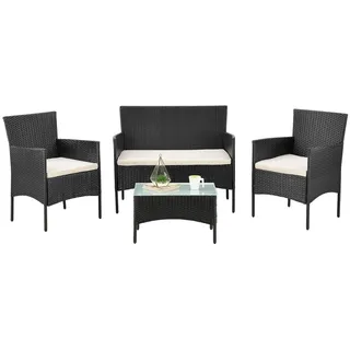 Juskys Polyrattan Gartenmöbel-Set Fort Myers schwarz mit Tisch, Sofa, 2 Stühle & Auflagen