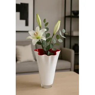 SIGNATURE HOME COLLECTION Glasvase rot weiß Blumenvase mundgeblasen 21 x 21 x 30 cm