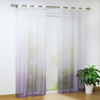 Joyswahl Voile Gardine halptransparenter Vorhang mit Topaktuelle Farbverlauf Muster »Babette« Schals Fenster Vorhänge mit Ösen BxH 140x145cm Violett 1er Pack