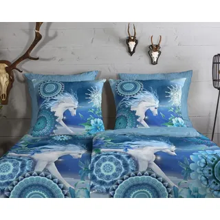 hip Bettwäsche Biber Bettwäsche 200 X 200 cm + 2 x 80 X 80 cm Lumi blau, Biber, 3 teilig, bettwäsche 200x200 baumwolle 200x200 bettwäsche bettbezug blau
