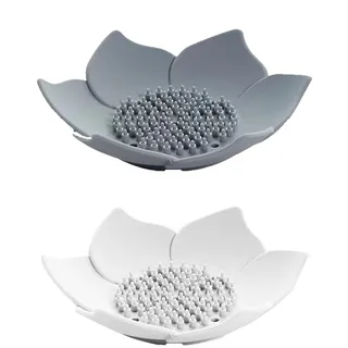 2er-set Seifenschalen, Florale Seifenhalter Mit Abfluss, Silikon-seifenschalen, Küchenseifenhalter, Schwammablage, Für Dusche, Badezimmer, Küche, Weiß Und Grau