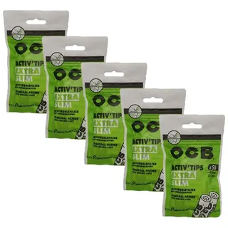 OCB ActivTips Extra Slim 6 mm - Aktivkohlefilter mit Keramikkappen - 5 Beutel a 50 Stück = 250 Filter