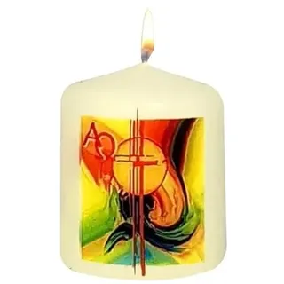 Kopschitz Kerzen Osterkerze bunt, Sonne, A und O, ohne Jahreszahl, 60 x 50 mm, Unparfümiert