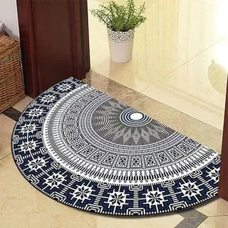 Eseriallen Halbrunde Bodenmatte Anti Rutsch Fussmatte fußmatte türmatte draußen Vintage Teppich fussmatte aussen DoormatTiefblau Grau 891-7 50cm X 80cm