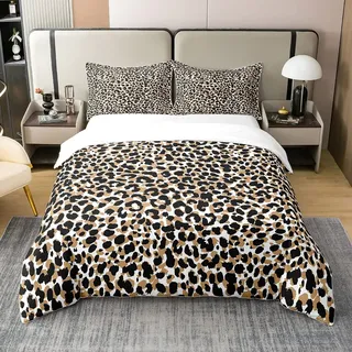 100% Baumwolle Braun Leopard Druck Bettbezug,Geparden Tröster Abdeckung 135x200,Afrika Leopard Bettwäsche Set für Teen Erwachsenenschlafzimmer Dekor,Weiche Luxus Mikrofaser Tier Thema Steppdeckenbezug