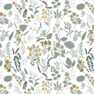 Fiula Selbstklebende Tapete Klebefolie Möbel Blumen 41x300CM Möbelfolie Selbstklebend Blumentapete Blätter Dekorfolie Küche Weiß Wassdicht DIY Wohnzimmer Grün Gelb Floral Wallpaper