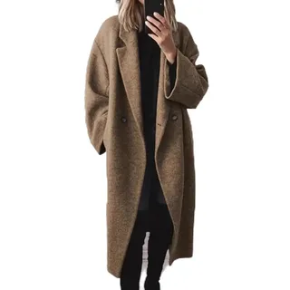 HEBEOT Langer Damen-Trenchcoat aus Wolle, für Herbst und Winter, modisch, vielseitig, mit langen Ärmeln, lässig, einfarbig, Oberbekleidung für den täglichen Gebrauch