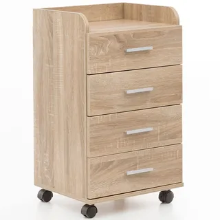 Rollcontainer WL5.749 40x70,5x33cm Sonoma | Schreibtisch-Container Rollschrank 4 Schubladen | Moderner Schubladencontainer mit Rollen | Standcontainer Bürocontainer Beistellcontainer