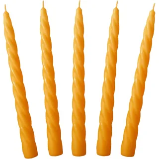 Edle Spiralkerzen Vintage No. 1 in Gelb Matt - 5 Stück Twisted Candles I gedrehte Spiral Kerzen Stabkerzen Spitzkerzen - 23 x 2,2 cm - Trendkerzen