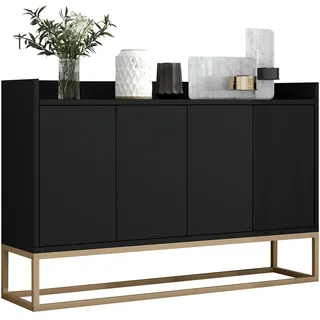 Merax Modernes Sideboard im minimalistischen Stil 4-türiger griffloser Buffetschrank für Esszimmer, Wohnzimmer, Küche Schwarz
