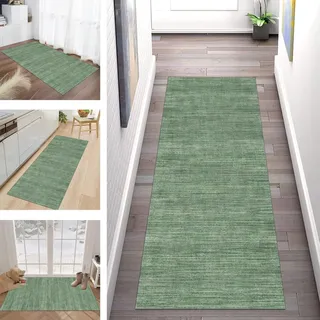 Buatisf Teppich Läufer Flur Küche Teppichläufer Lang Grün Kücheteppich rutschfest waschbar Küchenläufer Meterware Korridor Tepiche Esszimmer Schlafzimmer Wohnzimmer Schmutzfangmatte