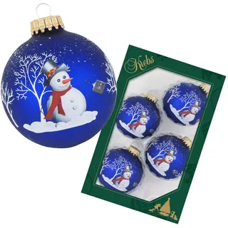 Krebs Glas Lauscha Weihnachtskugeln Schneemannmotiv 4er-Set 7cm