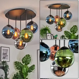 HOFSTEIN Deckenleuchte Gastor, 5-flammige Deckenlampe aus Metall/Glas in Schwarz/Blau/Grün/Chrom/Rauch/Kupfer, Leuchte im Vintage-Design (Schirme Ø 15 cm), E14, Esszimmer, Wohnzimmer, Schlafzimmer