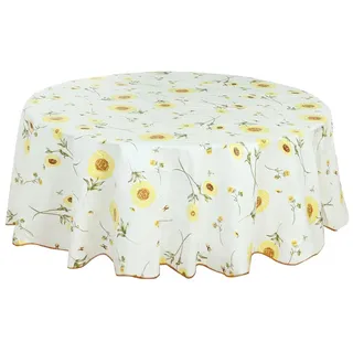 sourcing map Tischdecke Tischtuch Tischwäsche abwaschbar rund frühling wasserdicht, öldicht, schmutzabweisend Blumenmuster Goldene Sonnenblume Rund 152cm