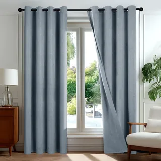 Deconovo 100% Blickdichte Vorhänge mit Ösen Gardinen Wohnzimmer Schallschutz Vorhang Verdunkelung Thermogardinen Hitzeschutz Blackout Curtains, H214 x B140 cm, Hellgrau, 2er Set